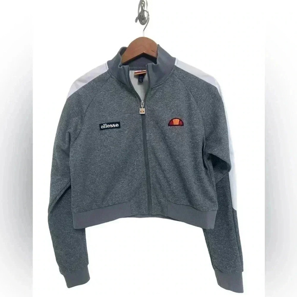 Ellesse Women Pinzolo Crop Track Jacket Top Long Sleeve Gray White Size Large - Picture 1 of 9